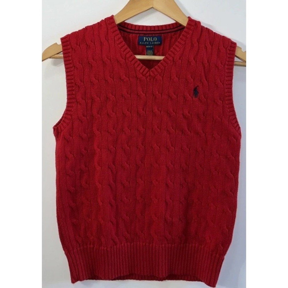 Boys Polo Ralph Lauren Cable Knit Sweater Vest Sz Med 10-12 Pony Preppy